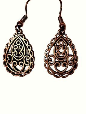 Copper Filigree Teardrop Earrings